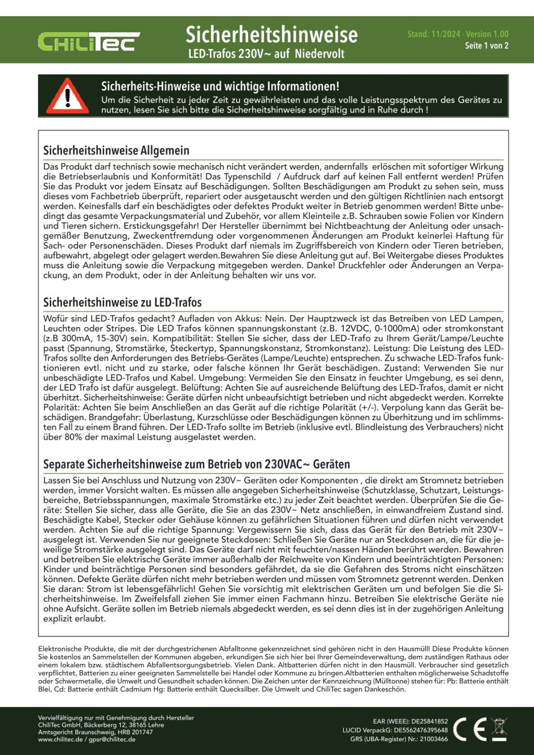 ChiliTec LED Gartenleuchte "CT-GS5" 5W IP44 warmweiß Erdspieß 1,5m Kabel Schwarz 22924