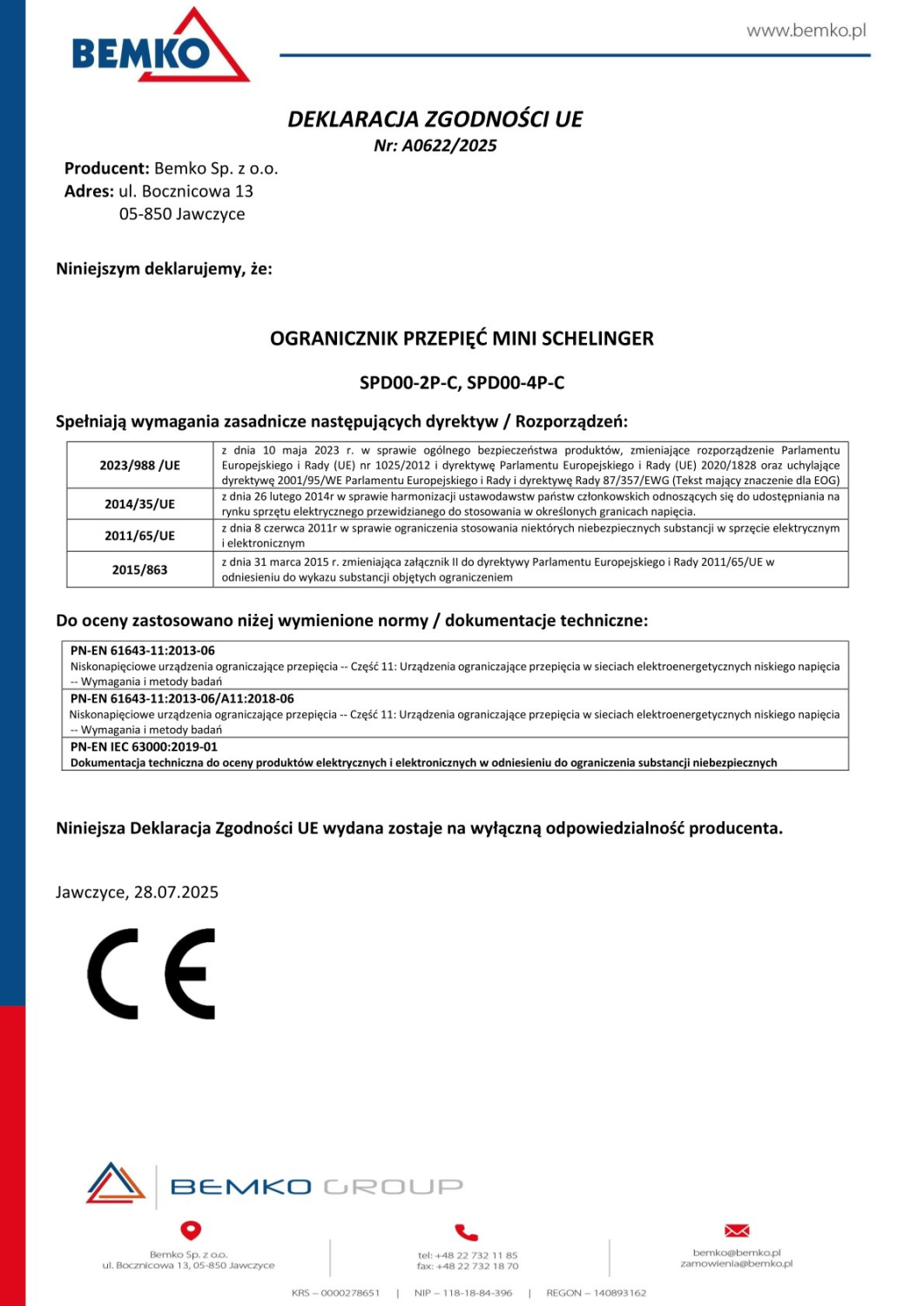 Schelinger Überspannungsschutz MINI 4P KLASSE T2 (C) 40kA A51-SPD00-4P-C