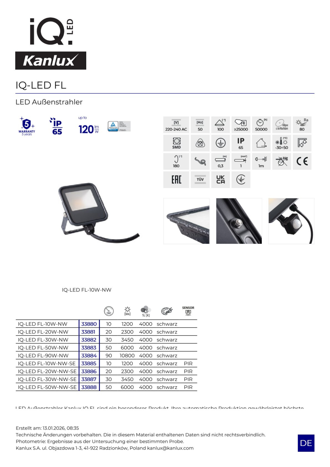LED Fluter IQ FL-10W-NW 10W IP65 Außenstrahler 4000K Kanlux 33880