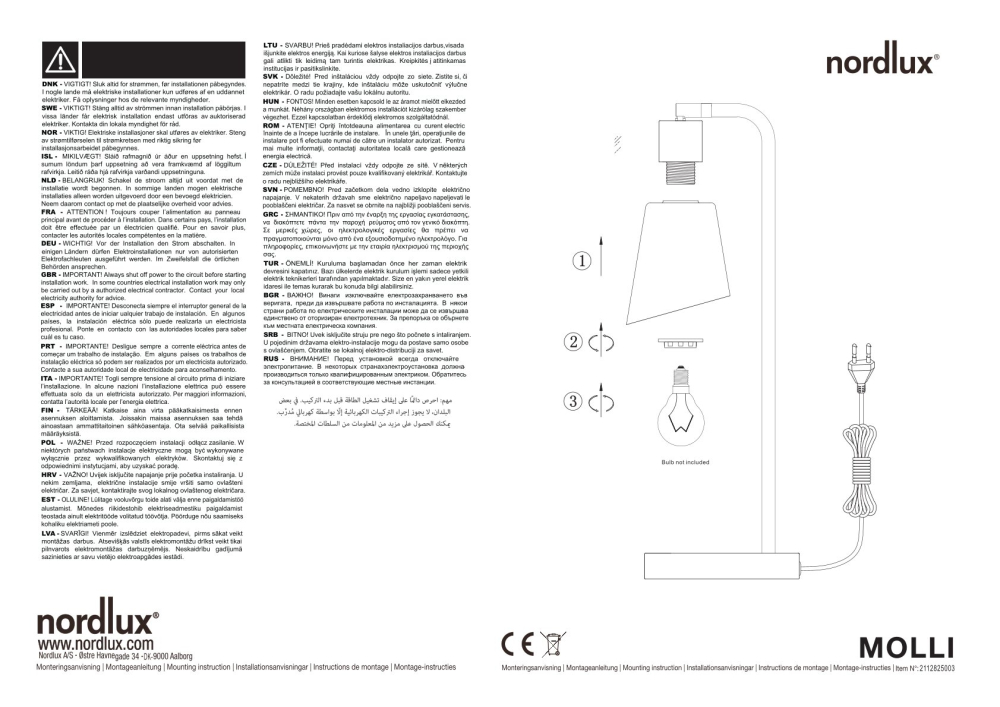 Tischlampe Molli Nordlux schwarz Opalweiss E14 drehbar mit Kabel