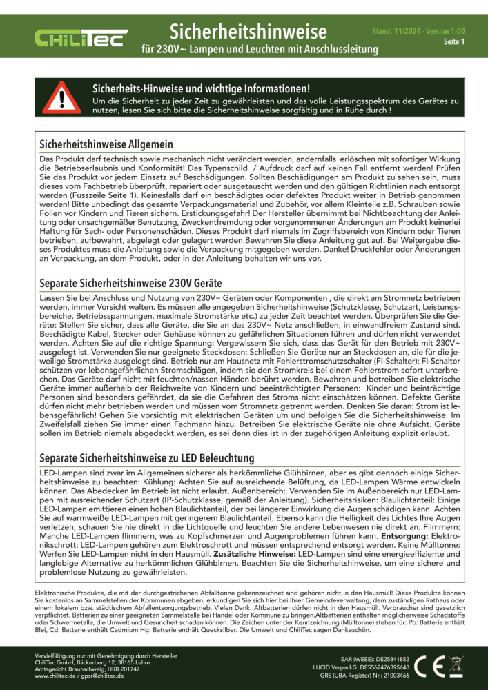 ChiliTec Netzkabel mit Schalter und E27 Fassung 3,4m schwarz 22241