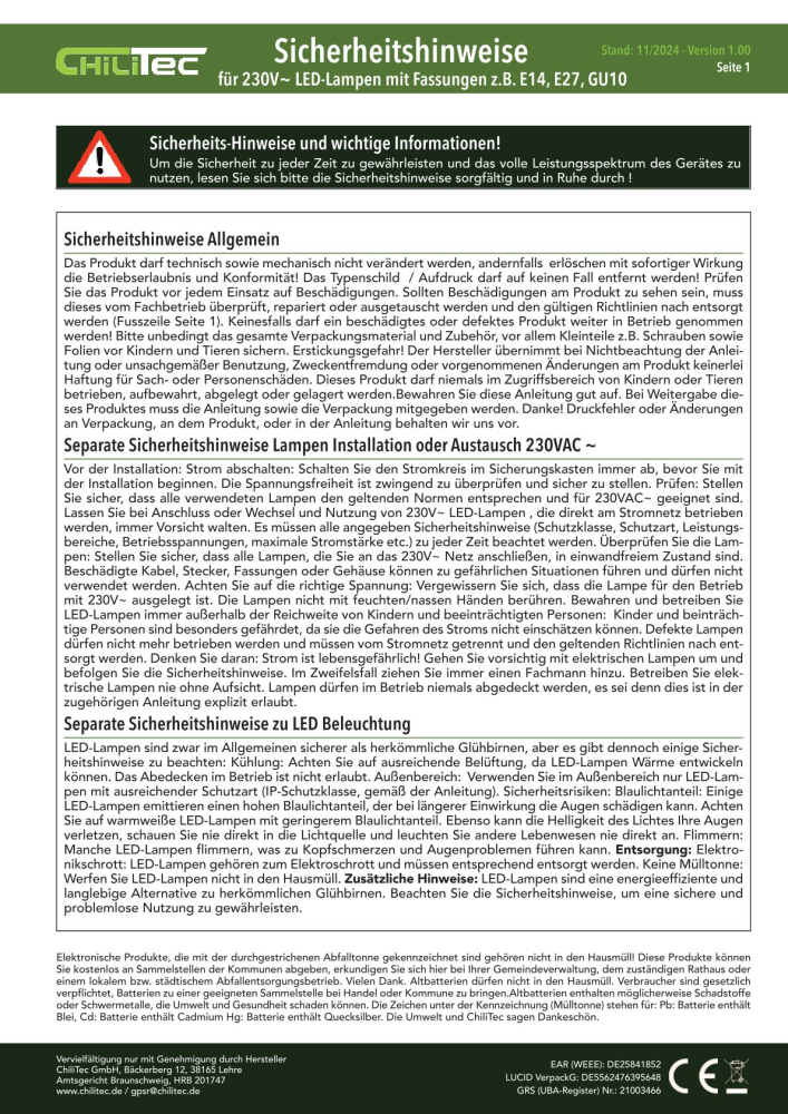 ChiliTec G4 Lampenfassung "Mini" rund 15cm Kabel 18493