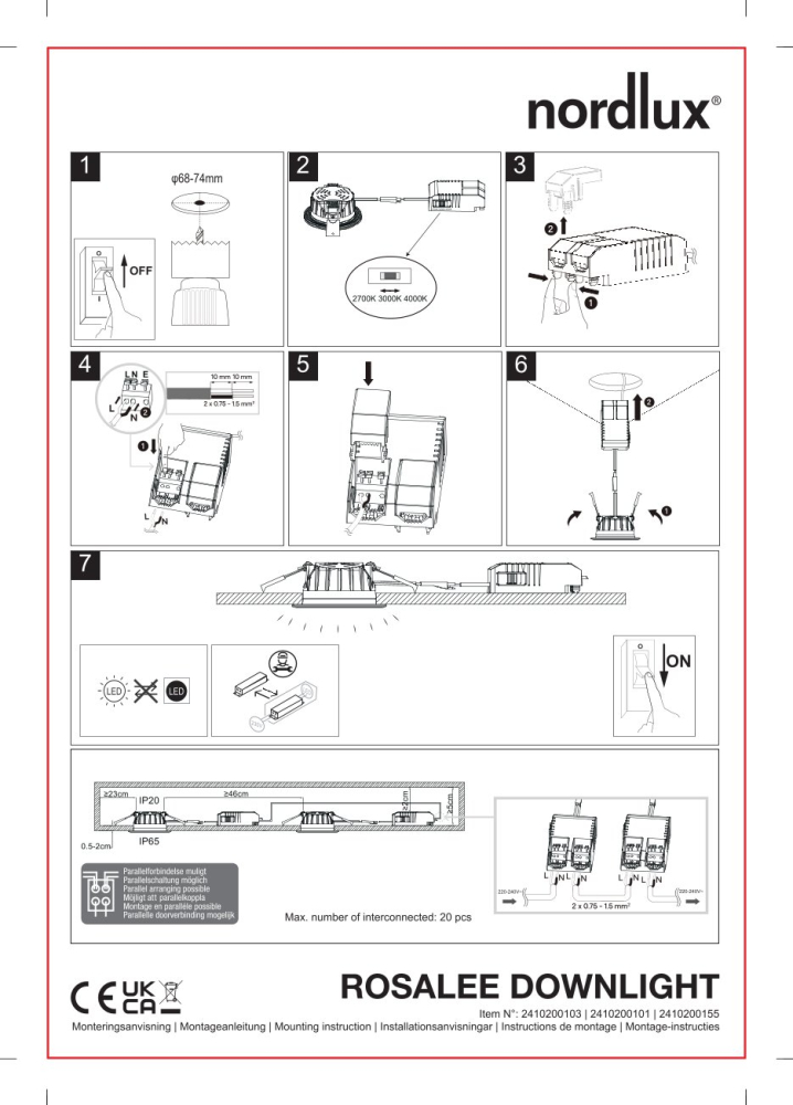Nordlux LED Einbauleuchte Rosalee Messing IP65 Feuhtraum 7W 2700/3000/4000K dimmbar 2410200135