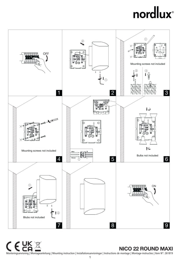 Nordlux Wandleuchte Nico 22 Round Maxi schwarz 4xGU10 IP54 2618191003