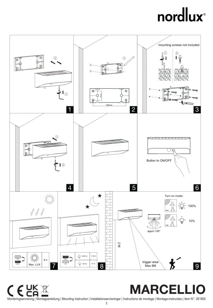Nordlux LED Solarleuchte Marcellio Braun mit Bewegungssensor 2618001018
