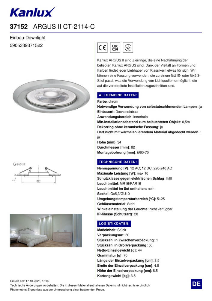 Deckeneinbauleuchte ARGUS II CT-2114-C chrom 37152