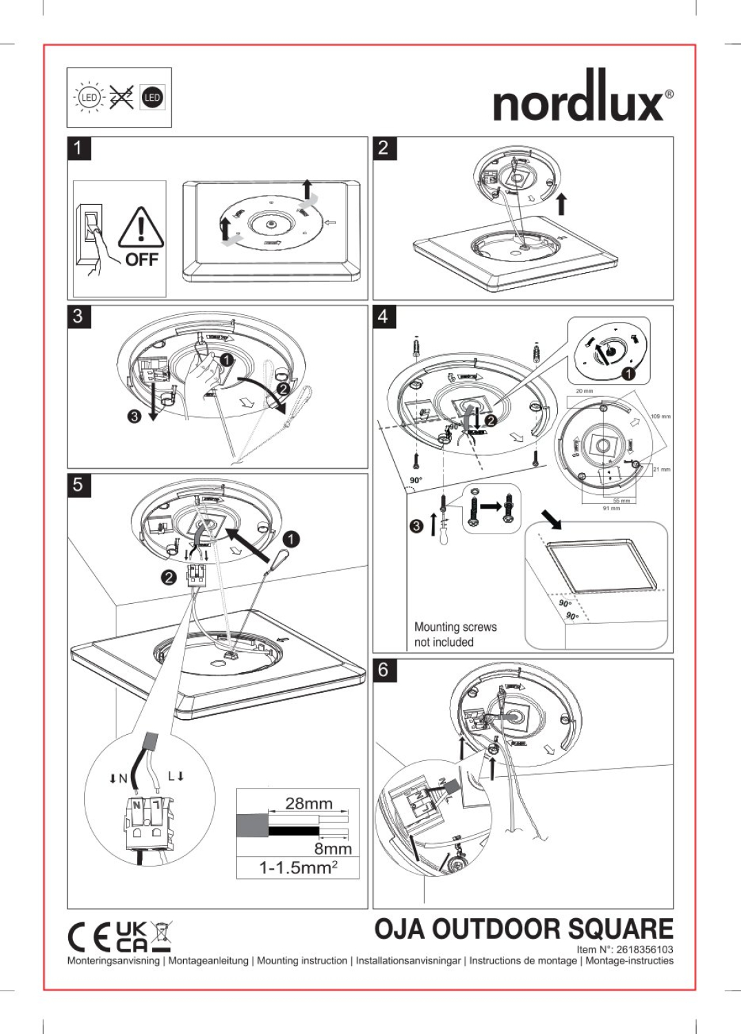 Nordlux LED Deckenleuchte Oja 29 Outdoor Square IP54 3000K 14W schwarz 2618356103