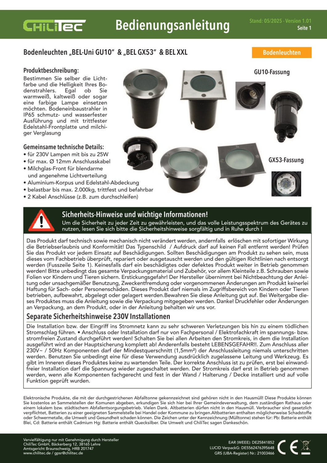 Bodeneinbauleuchte BEL GX53 XXL rund ØxT 14x7cm IP65 Bodenleuchte extrabreiter Rahmen 23551