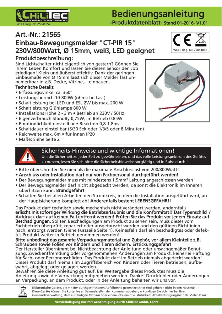 HF Bewegungsmelder "CBM extend" 12-24V 180/360° ChiliTec 23623
