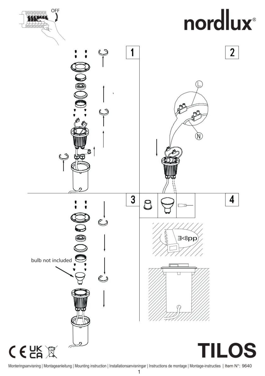 Gehwegstrahler Tilos Effect 1-Kit Nordlux Edelstahl GU10 IP67 Bodeneinbauleuchte 96409934