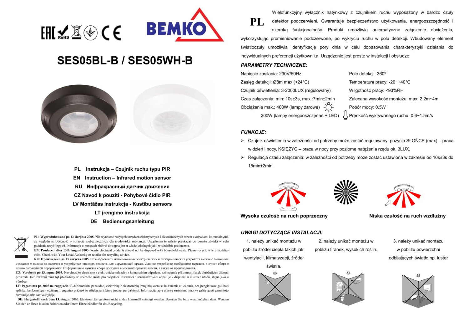 Bemko Bewegungsmelder 360° IP20 Aufputz IR weiss B50-SES05WH-B