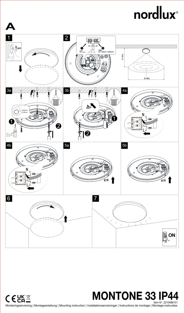 Nordlux Deckenleuchte Montone 33 4000K Sensor Weiss IP44 Badleuchte 2210486101