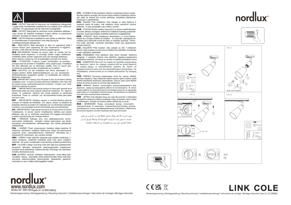 Cole Schienenleuchte Nordlux E14 Leuchte für LINK Lichtschienensysteme Glas weiss 2112859901