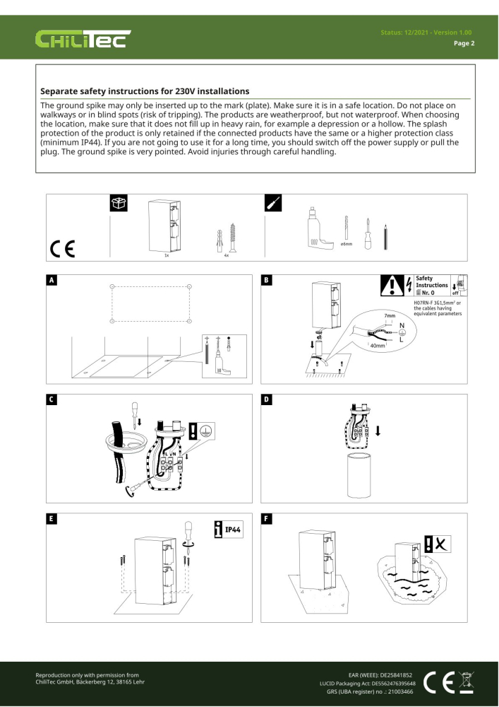 ChiliTec Steckdosensäule 4-fach Anthrazit IP44 Aussensteckdose 23445
