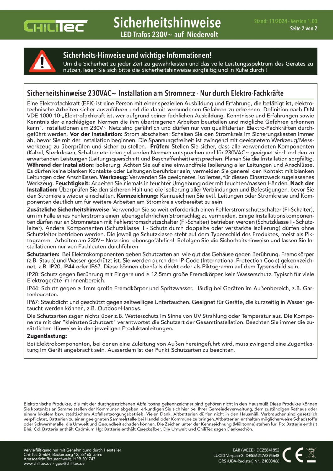 ChiliTec LED Gartenleuchte "CT-GS5" 5W IP44 warmweiß Erdspieß 1,5m Kabel Schwarz 22924