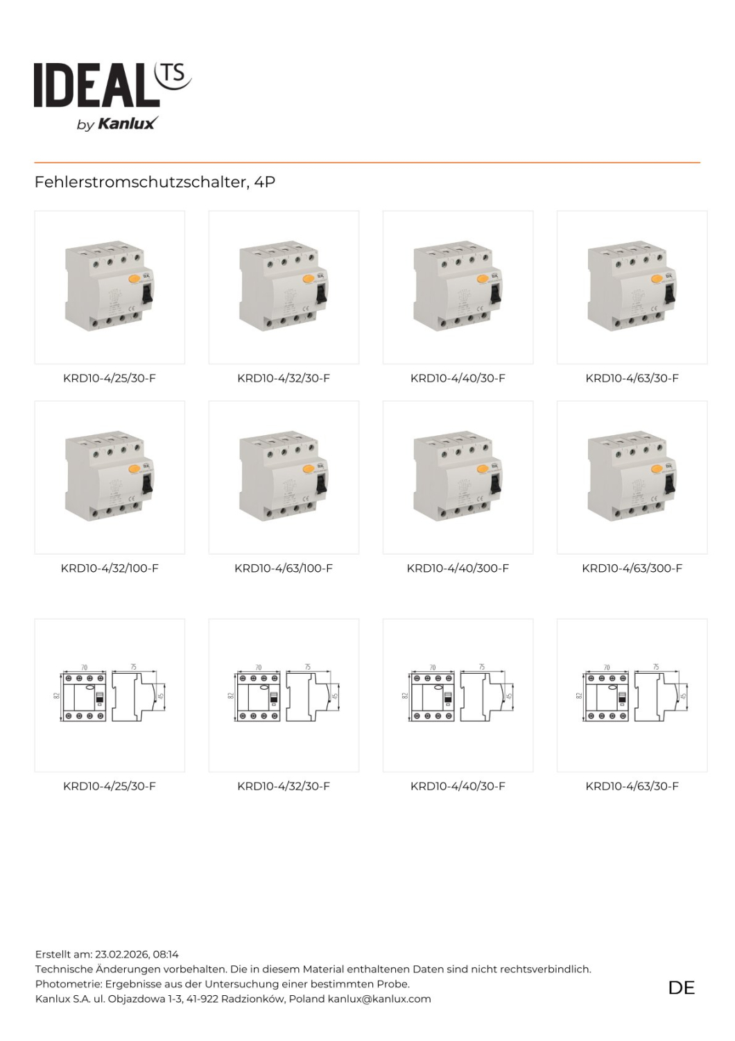 Fehlerstromschutzschalter Typ-F 63A 4P 300mA KRD10-4/63/300-F FI-Schalter IDEAL 45783