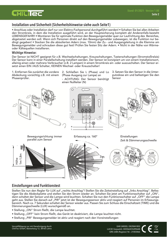 Bewegungsmelder 90° Einbau DELPHI Unterputz 3-Draht weiss