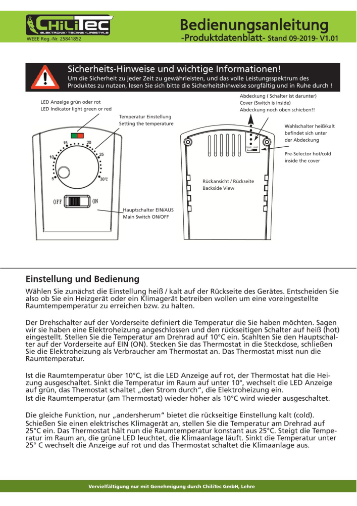 Steckdosen-Thermostat "ST-35 ana" 3500W AUS/AUTO 230V Heizgeräte Klimageräte 21091
