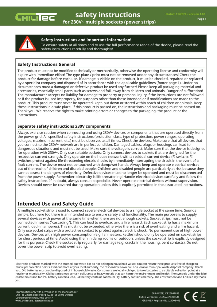 Gartensteckdose IP44 4-fach mit Erdspieß und Deckel 10m Kabel 22035