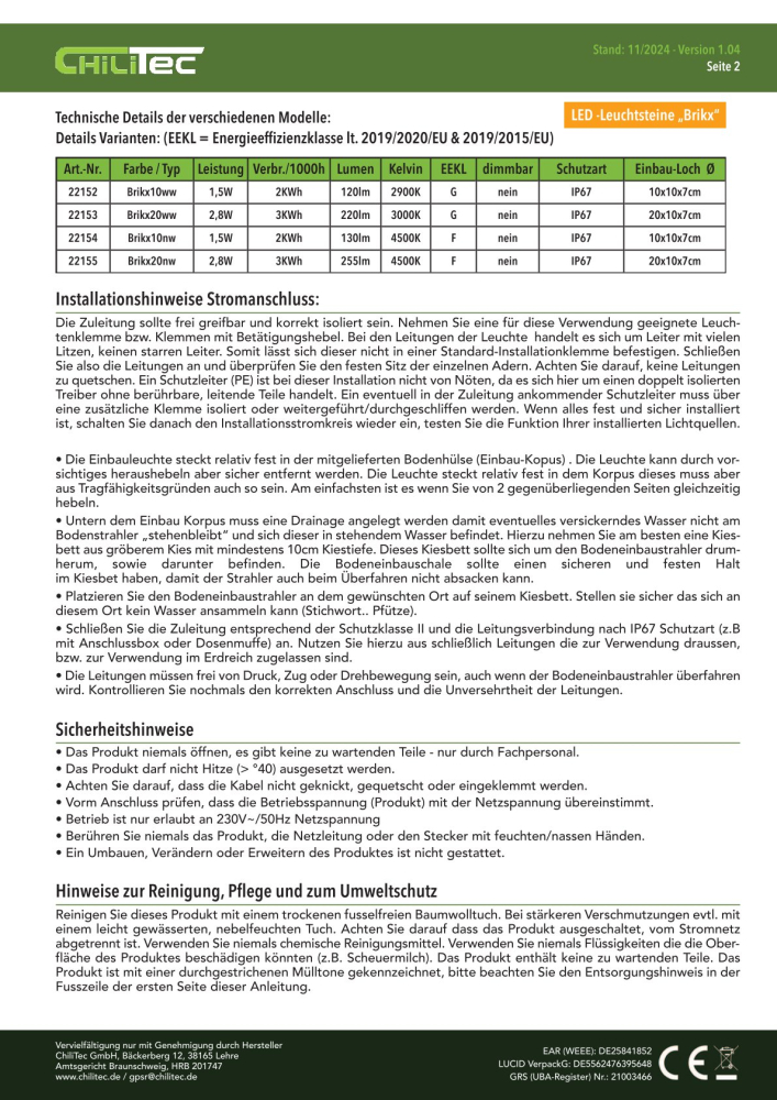 LED Bodeneinbaustrahler BRIKX 10 Bodeneinbaulampe 3000K IP67