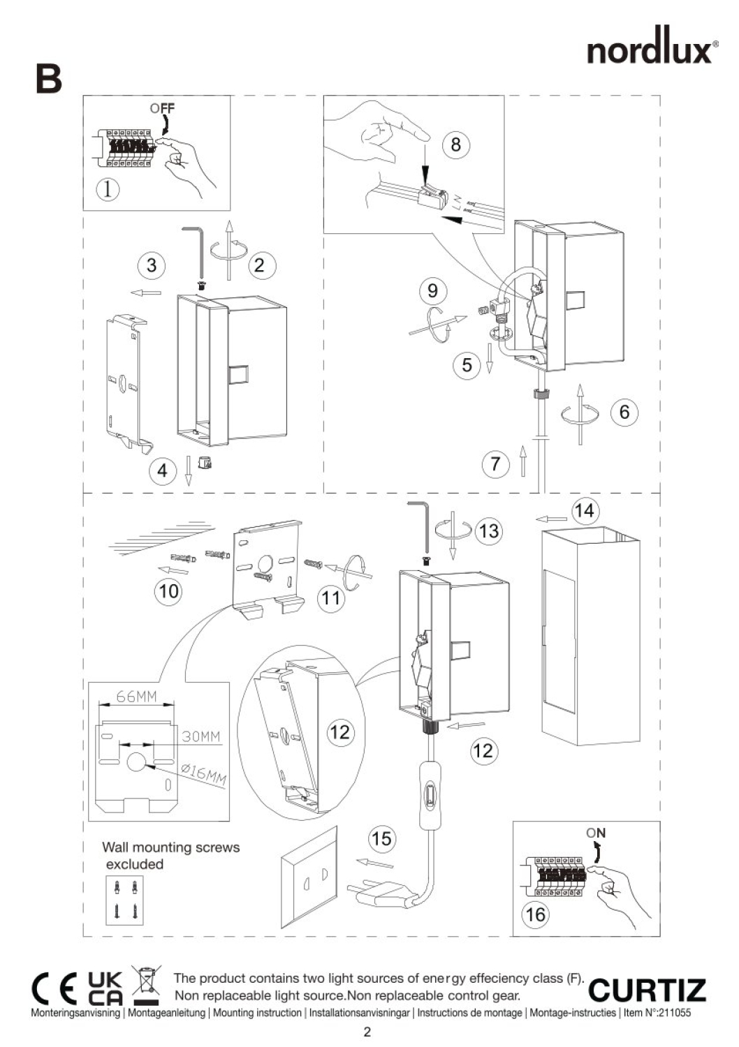 Dänische LED Wandleuchte Curtiz mattweiss Nordlux Alu 2700K Moodmaker dimmer 2110551001