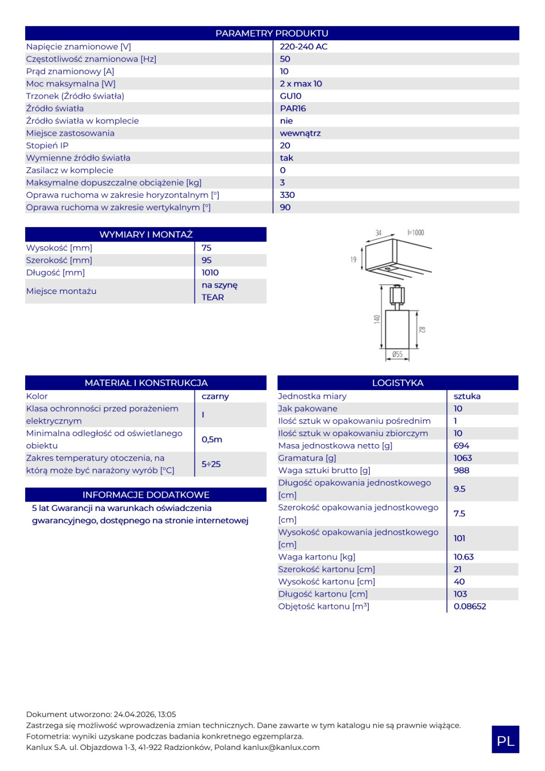 Schienenleuchte 1-Phasen Stromschiene ALTEAR SET 1M2S B 2x Spot schwarz Kanlux 45920