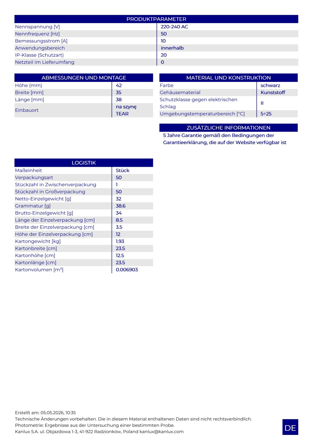 TEAR 1F PADAPTOR-B - Zubehör für 1-phasiges Stromschienensystem Kanlux 45912