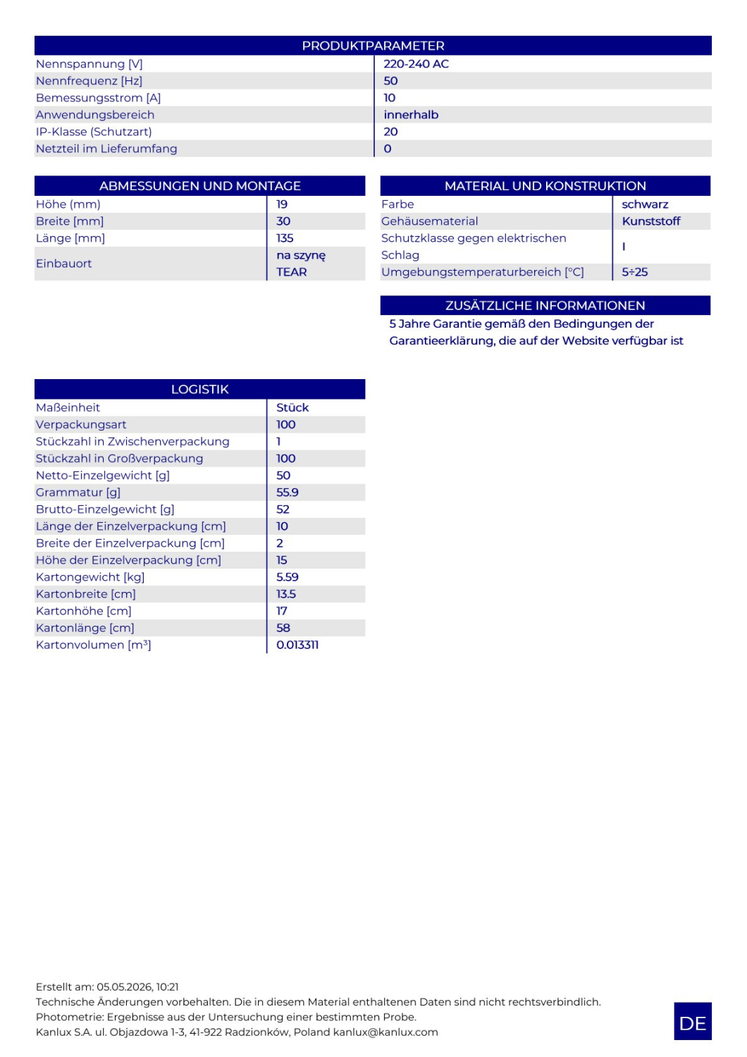 TEAR 1F CON-I W - Zubehör für 1-phasiges Stromschienensystem Kanlux 45910