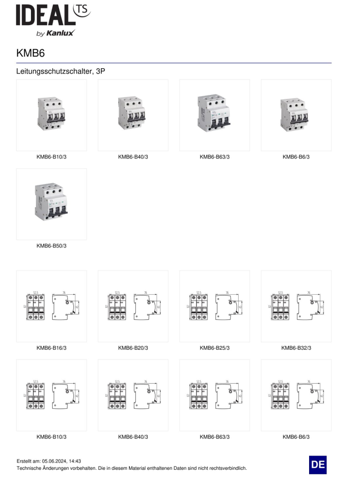 Sicherungsautomat Sicherung KMB6 B20 3P 20A Leitungsschutzschalter 23152