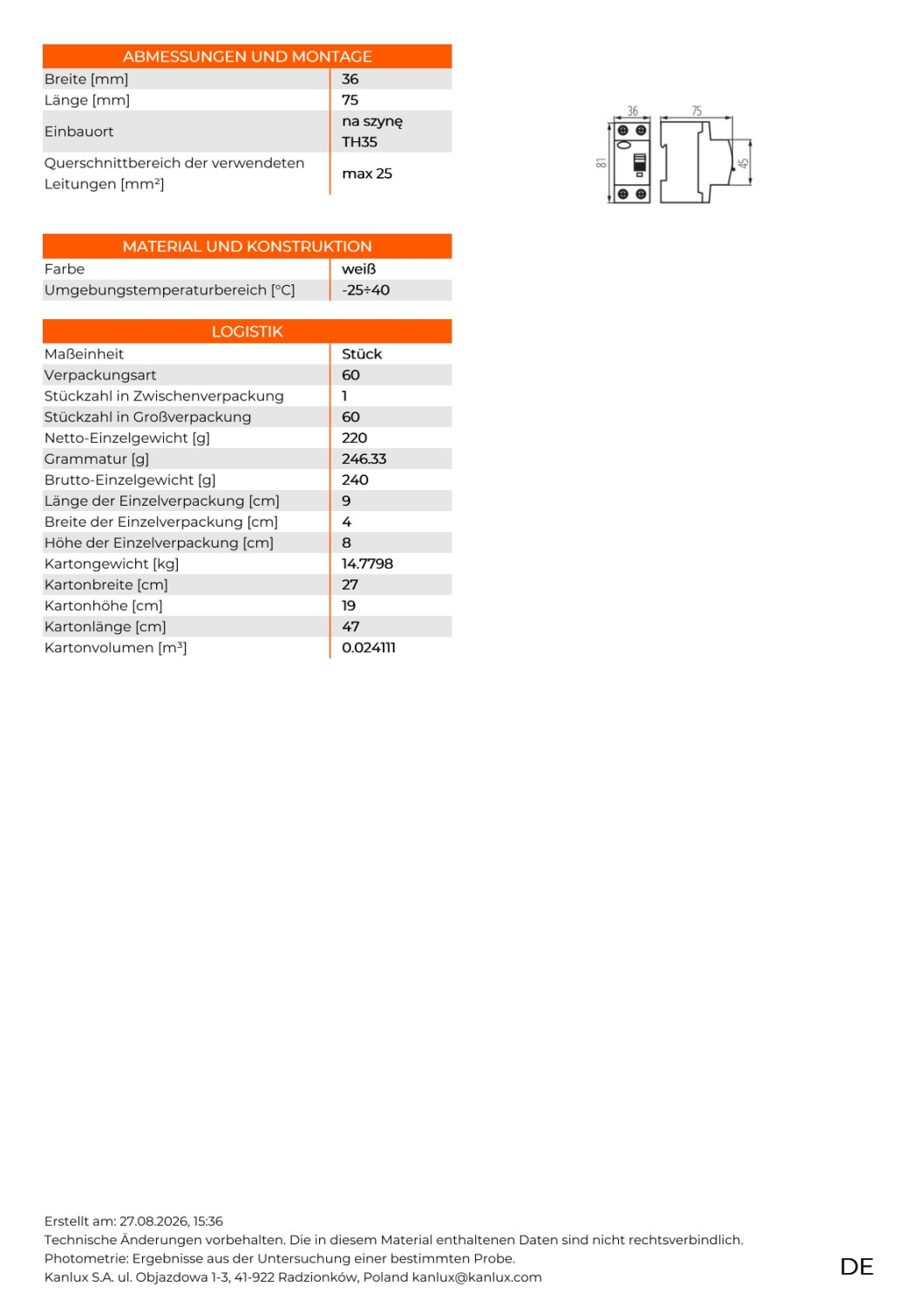FI Schalter 40A 30-A Typ A VDE - 2P Fehlerstromschutzschalter KRD10-2/40/30-A IDEAL 38730