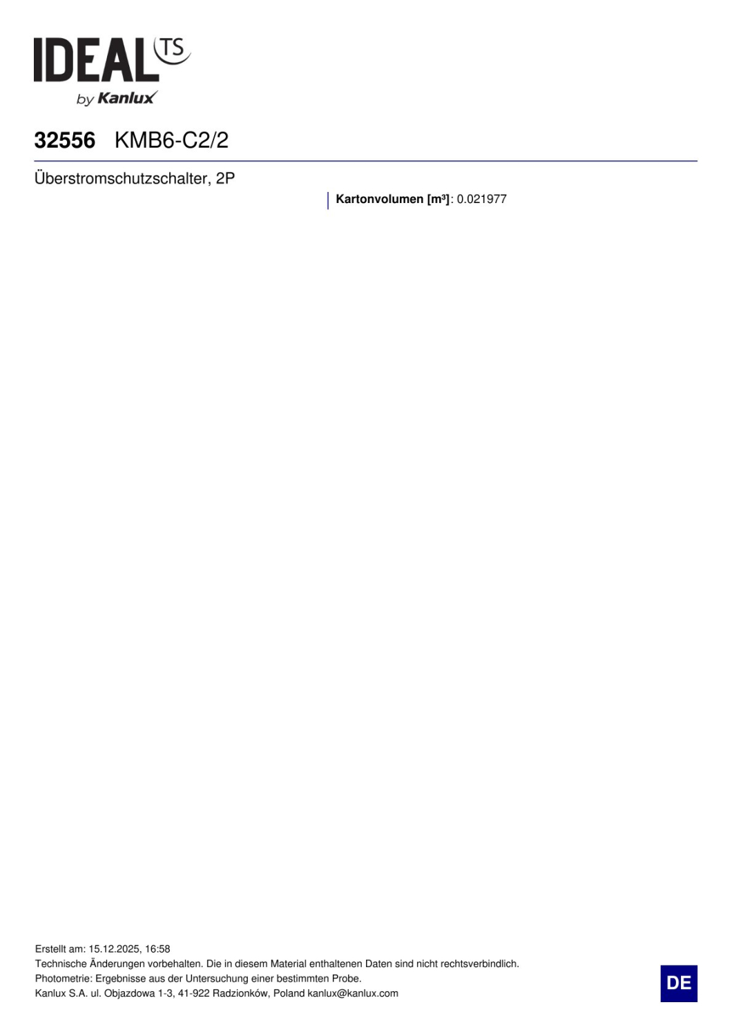 Leitungsschutzschalter C2 2P Ideal KMB6-C2/2 32556 VDE