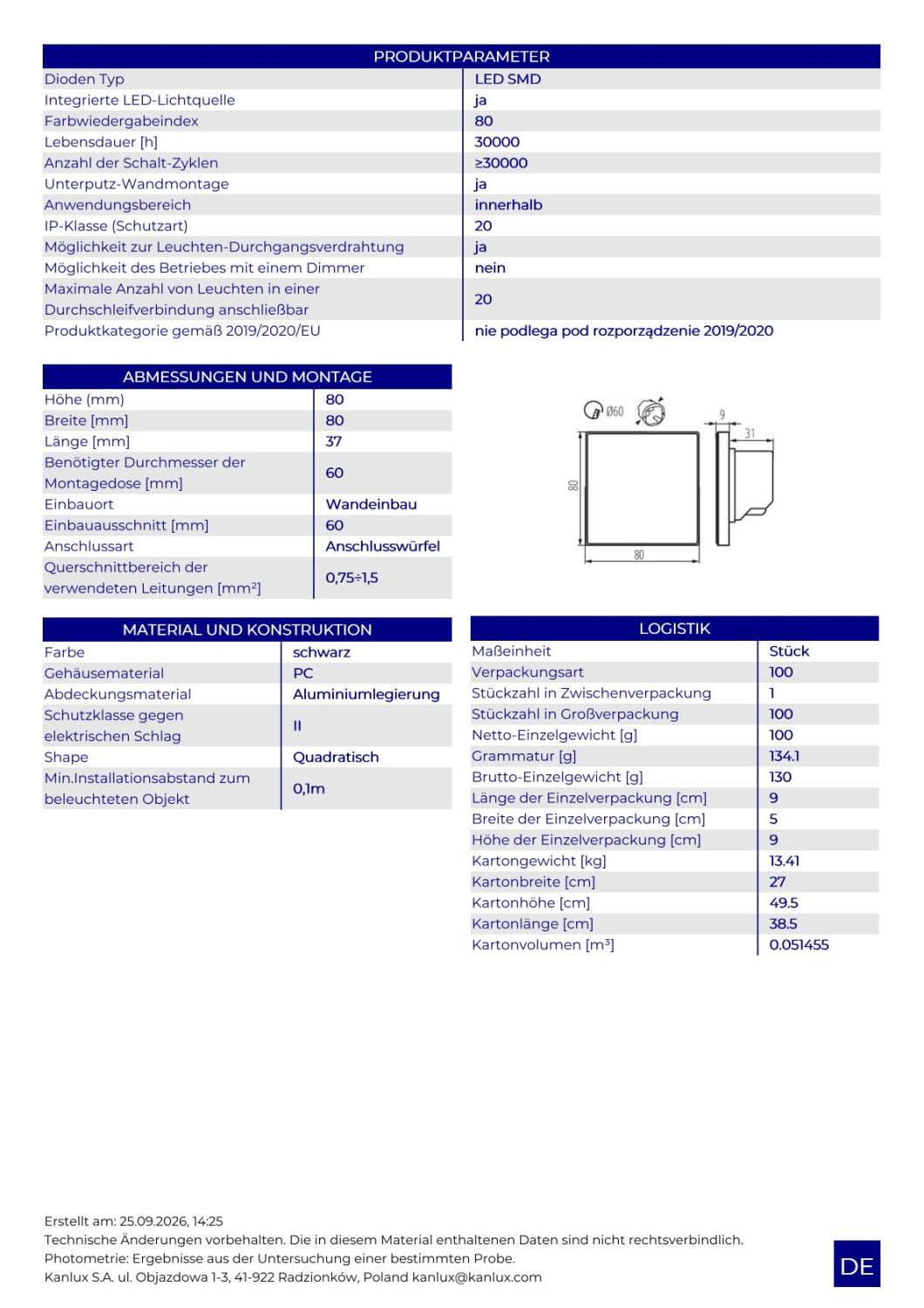 LED Wandleuchte MAGNIK schwarz CCT 2700-5700K eckig 230V 1,7W 7Lm 90824
