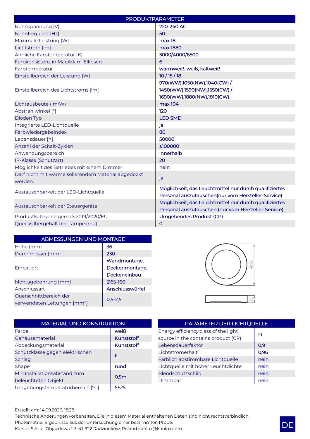 LED Deckenleuchte ERGA 10-18W CCT 3000/4000/6500K Panel weiss 24615