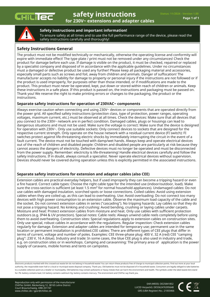 Verlängerungskabel 25m IP44 Orange H07RN-F 3G1,5 Stecker und Kupplung mit Kappe 23613