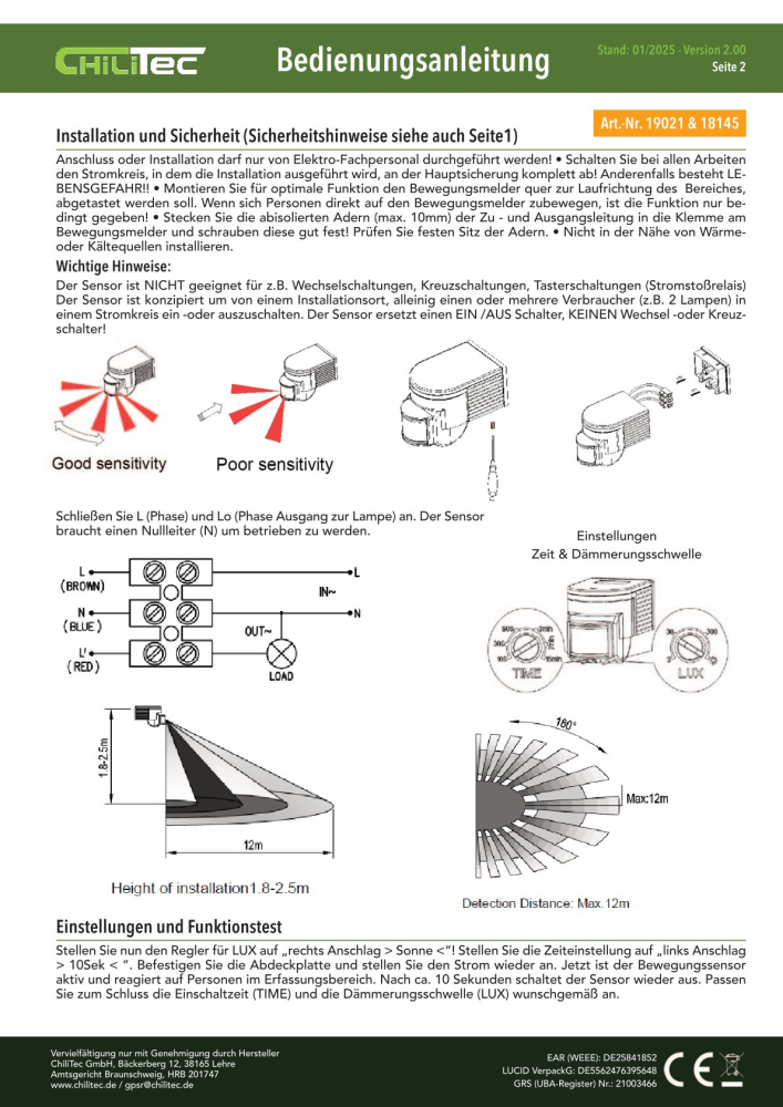 Aufputz Bewegungsmelder CBM 3-Draht 180° IP44 Schwarz 1-1200W 18145