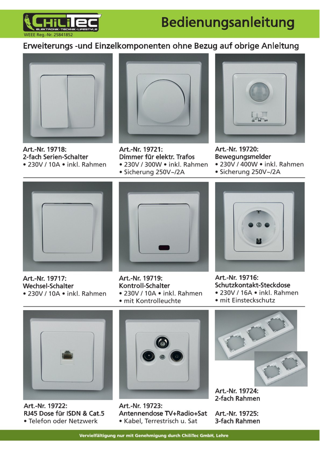 DELPHI Starter-Kit, 16-teilig, weiß 6x Steckdose, 2x Wechsel-Schalter, 8x Rahmen 19715