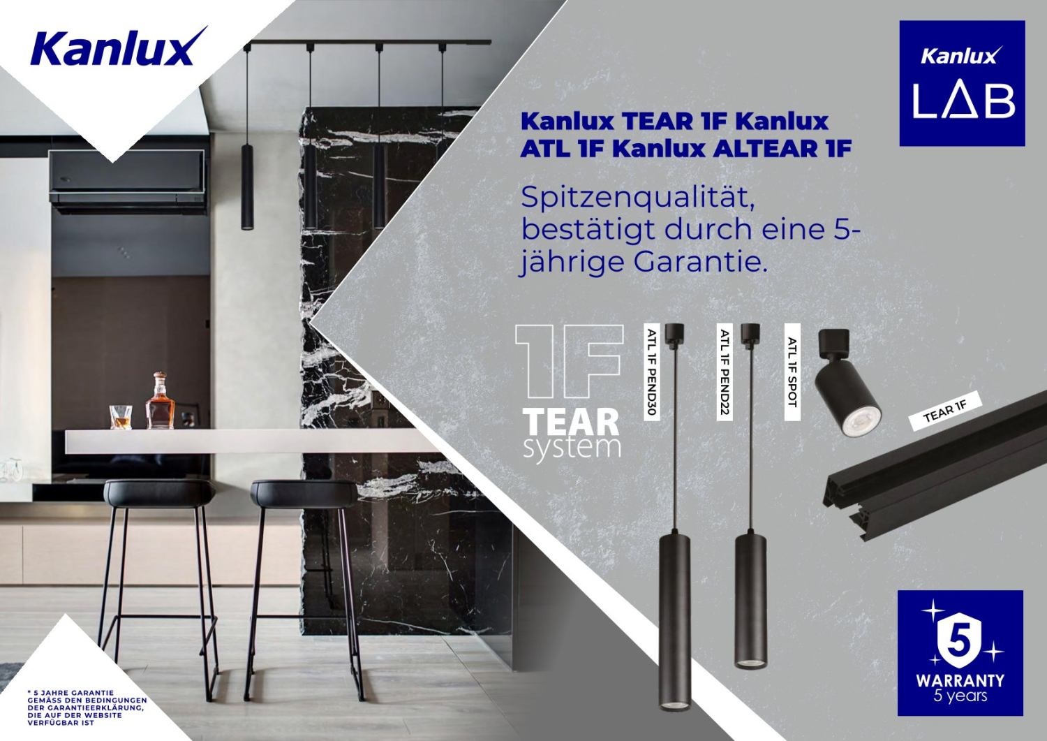 Schienenleuchte 1-Phasen Stromschiene ALTEAR SET 1M3S W 3xSpots Kanlux 45923