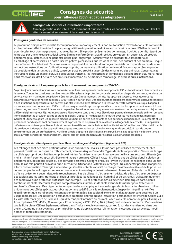 Verlängerungskabel 15m IP44 Orange H07RN-F 3G1,5 Stecker und Kupplung mit Kappe 23612