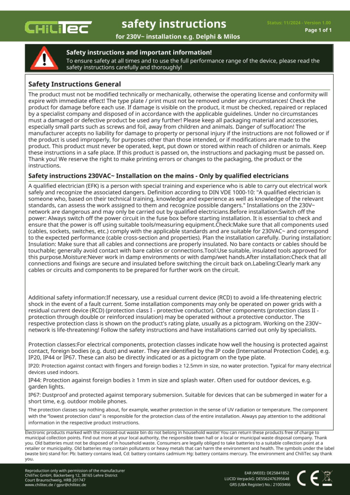 Feuchtraum Kontroll-Schalter IP44 grau ChiliTec 20491