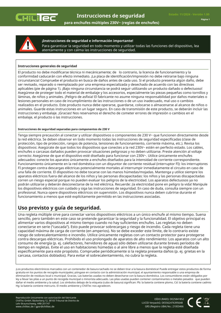 4-fach Werkstattsteckdose mit Deckel 10m Kabel IP44 Gartensteckdosenleiste 24005