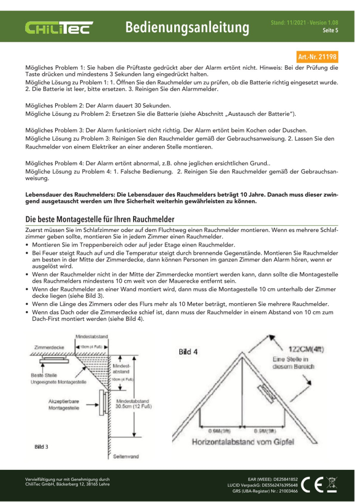 ChilItec Funk-Rauchmelder "CT-RM Pro" nach EN14604 koppelbar 21198
