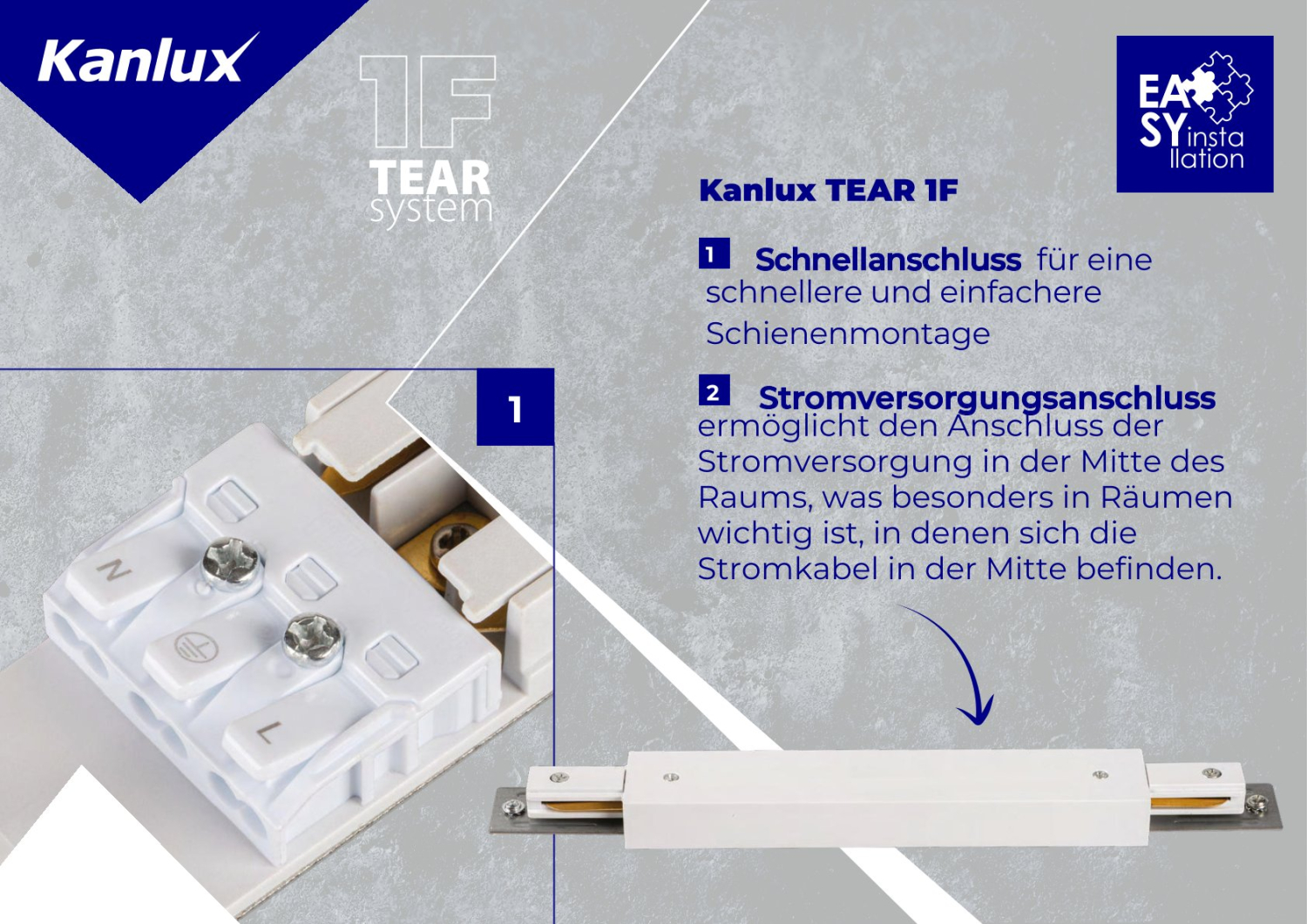 Schienenleuchte 1-Phasen Stromschiene ALTEAR SET 1M3S W 3xSpots Kanlux 45923