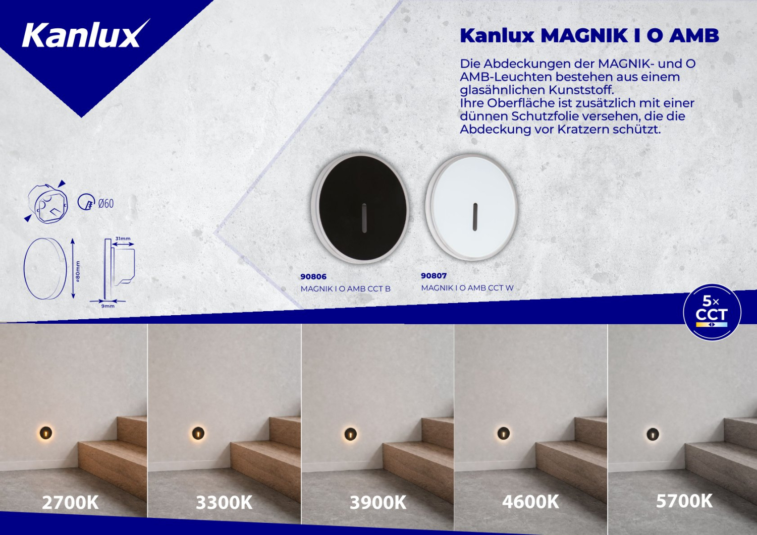 LED Wandleuchte MAGNIK schwarz CCT 2700-5700K eckig 230V 1,7W 7Lm 90824