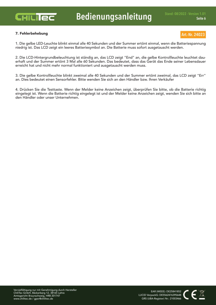 Kohlenmonoxid Melder "CT-KM 25" EN 50291 zertifiziert 24023