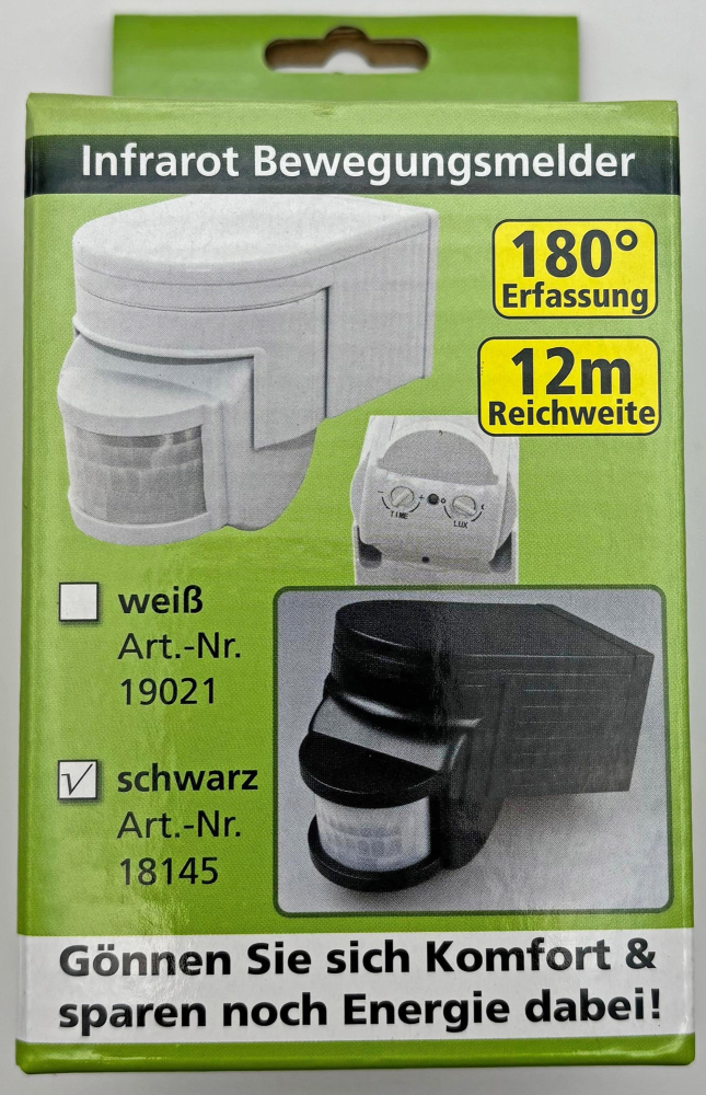 Aufputz Bewegungsmelder CBM 3-Draht 180° IP44 Schwarz 1-1200W 18145