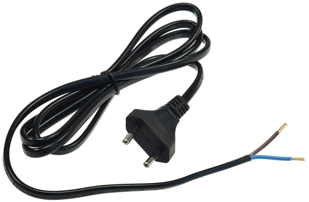 Netzkabel Euro, blankes Ende, 1,5m H03VVH2-F2 0,75 mm² 2,5A/250V schwarz 18569