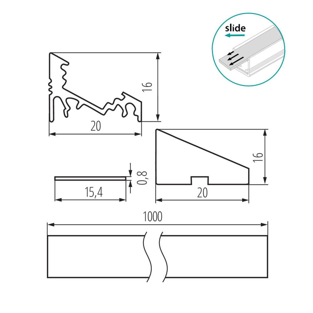Aluminiumprofil PROFILO C SET-FR 1m Kanlux 19752