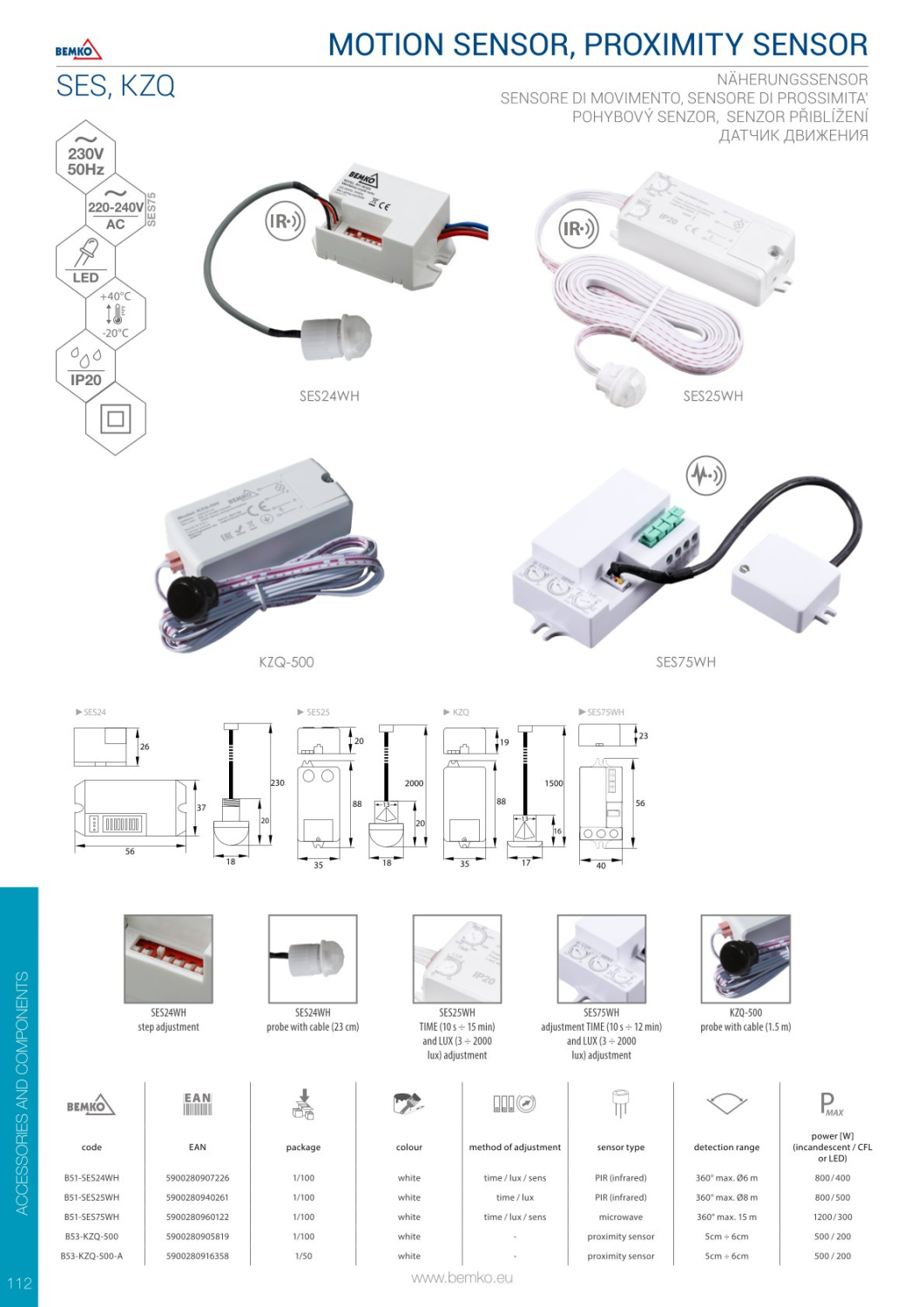 Bemko Mikrowellen Bewegungsmelder mit Sonde 360° 1200/300W IP20 B51-SES75WH