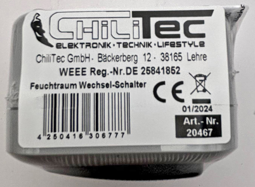 Feuchtraum Wechsel-Schalter IP44 grau ChiliTec 20467