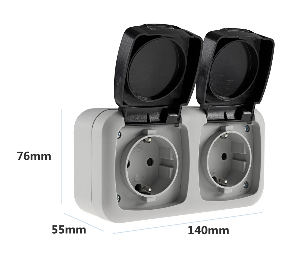 Feuchtraum Doppel-Steckdose IP44 grau ChiliTec 20469